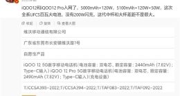 iQOO 12系列入网：标配120W快充 中/大杯差距不明显