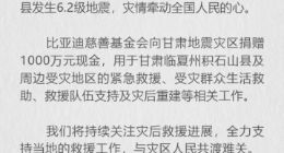 比亚迪捐款 1000 万元现金驰援甘肃地震灾区