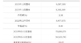 华邦电子2023年12月营收为新台币65.07亿元 较去年同期增加0.46%