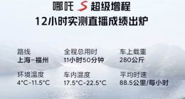 哪吒S增程车型12小时直播续航测试：满油满电总续航1124.9km