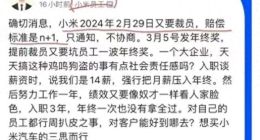 疑似小米员工曝2月底将裁员：想买小米汽车的三思而行