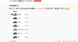 雷军：小米SU7上月交付量超越特斯拉Model 3