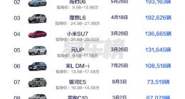 2024年全新上市车型销量榜：比亚迪秦L第一 一年狂卖228818辆