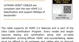 HDMI 2.2最终规格发布：带宽翻倍至96Gbps，支持16K分辨率