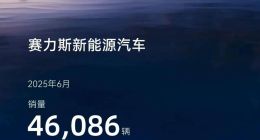 赛力斯6月新能源汽车销量46086辆，同比增长4.44%