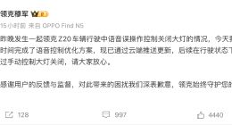 车主语音操作误关大灯引发事故 领克高管致歉