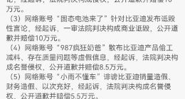 比亚迪集中公布多起名誉维权胜诉案件 多个自媒体被判赔